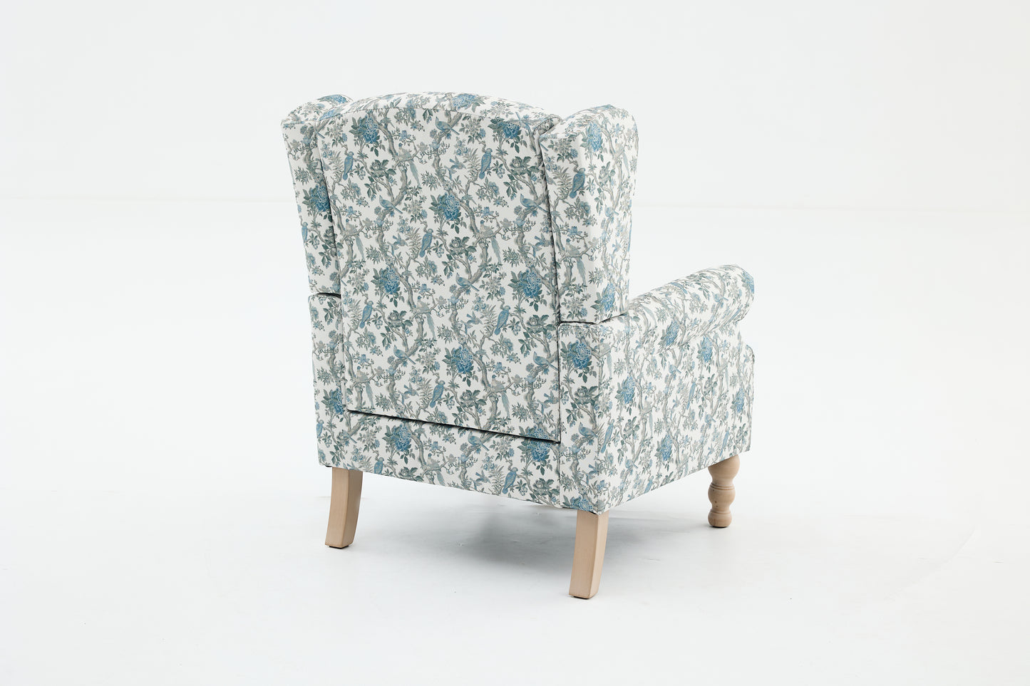 Modern Accent Chair with Retro Wood Legs, Comfy Upholstered Armchair, Floral Design Single Sofa Chair for Living Room Bedroom Office - Blue Bird image 9