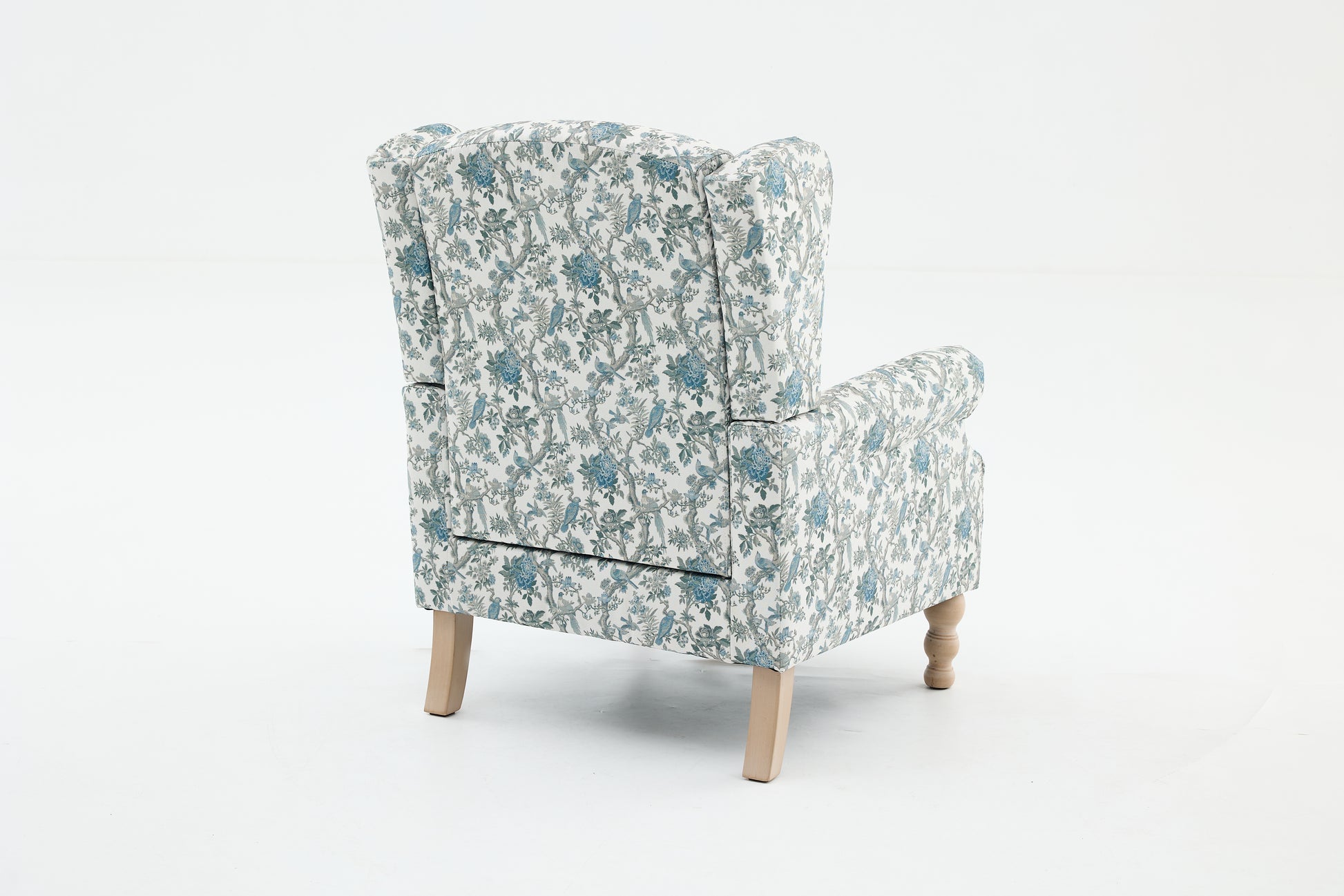Modern Accent Chair with Retro Wood Legs, Comfy Upholstered Armchair, Floral Design Single Sofa Chair for Living Room Bedroom Office - Blue Bird image 9