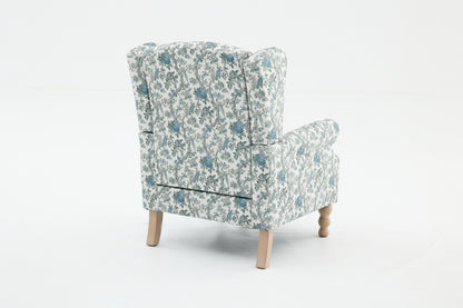 Modern Accent Chair with Retro Wood Legs, Comfy Upholstered Armchair, Floral Design Single Sofa Chair for Living Room Bedroom Office - Blue Bird image 9