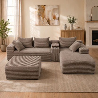 Advanced Corduroy U-shaped Modular Segmented Sofa, Large Sitting Depth Convertible Form, with Cup Holder and Storage Space, Modern Nordic Comfortable L-shaped Sofa Bed, Suitable for Large Living Rooms image 5