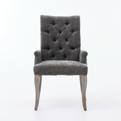 Upholstered Chenille Fabric Accent Dining Chair, Curved Solid Wood Legs, Elegant Tufted Club Dining Room Kitchen Room Arm Dining Chair, Single Pack,Gray,SW1895GY image 2