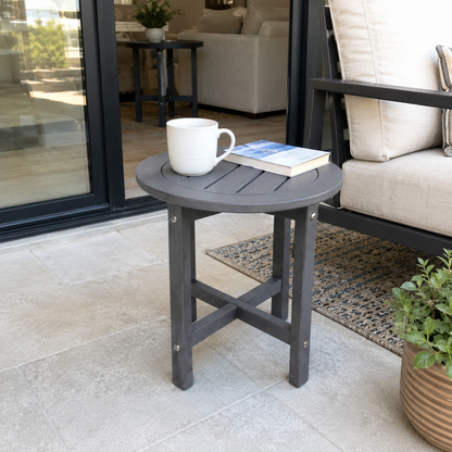 Gray HDPE Round Outdoor Side Table, 18 in. Dia. x 17 in. H, Small All-Weather Patio End Table, 1 Piece image 3