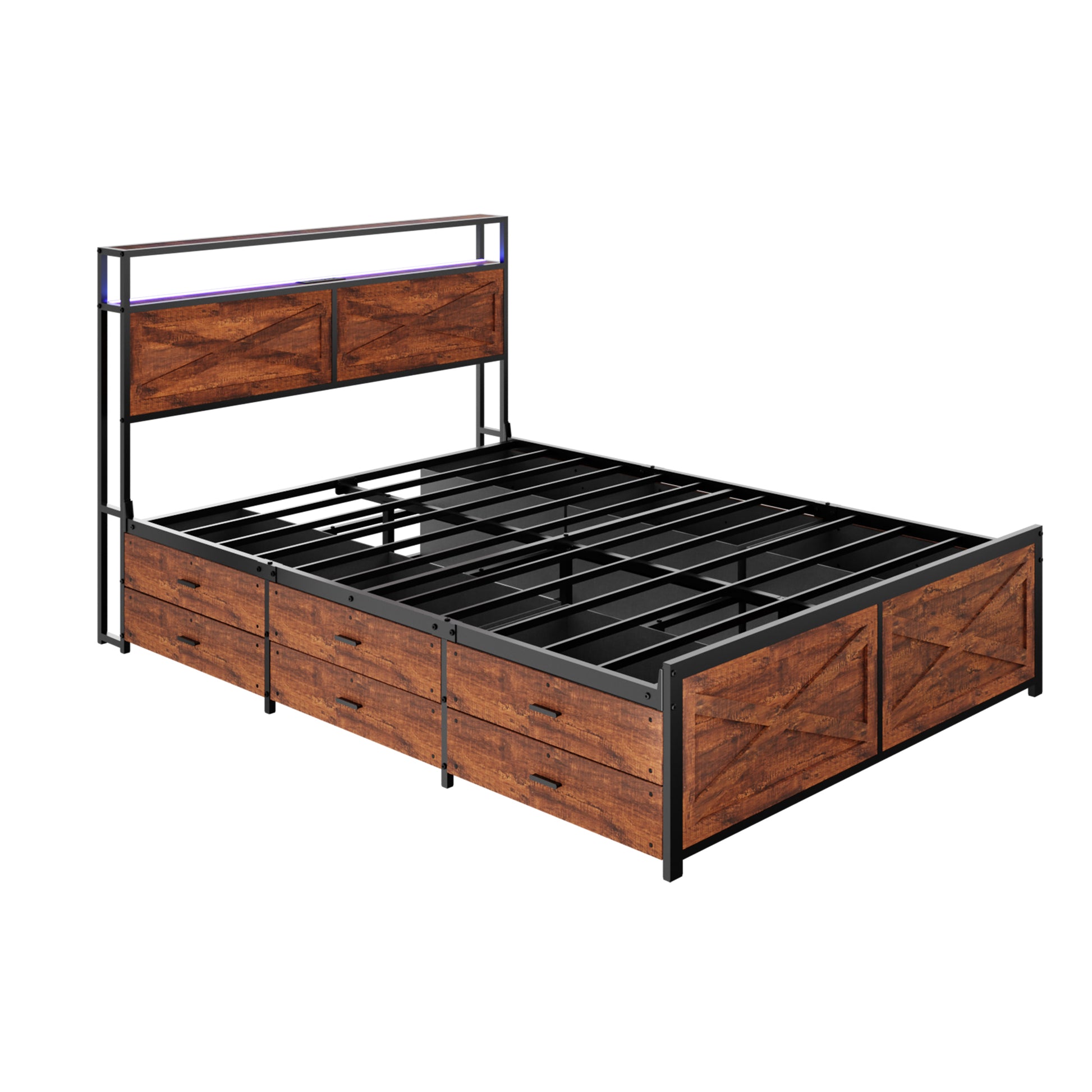 Queen Bed Frame with Storage Headboard and 12 Drawers LED Lights, Metal Platform Non-Slip Without Noise Mattress Foundation Strong Metal Slats Support,No Box Spring Needed image 8