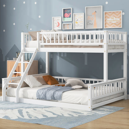Twin XL over Queen Bunk Bed with Ladder and Guardrails, White image 3