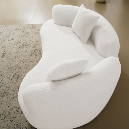 66.93 Inch Curved Loveseat White Full Compression Sponge Sofa, Teddy Velvet Fabric, No-Assembly Compact Sofa for Small Spaces & Apartments, 350 lbs Capacity image 5