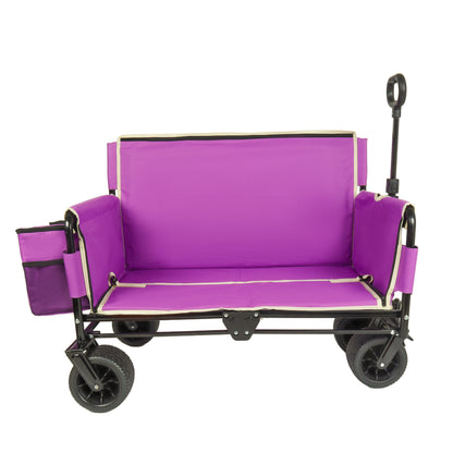 3-in-1 Folding Wagon Cart with Bench Seat & Storage, patent protection - Includes 1 ice pack, 500lbs Heavy-Duty, 180L Capacity All-Terrain Wheels for Camping, Beach, Sports, Garden, purple image 1
