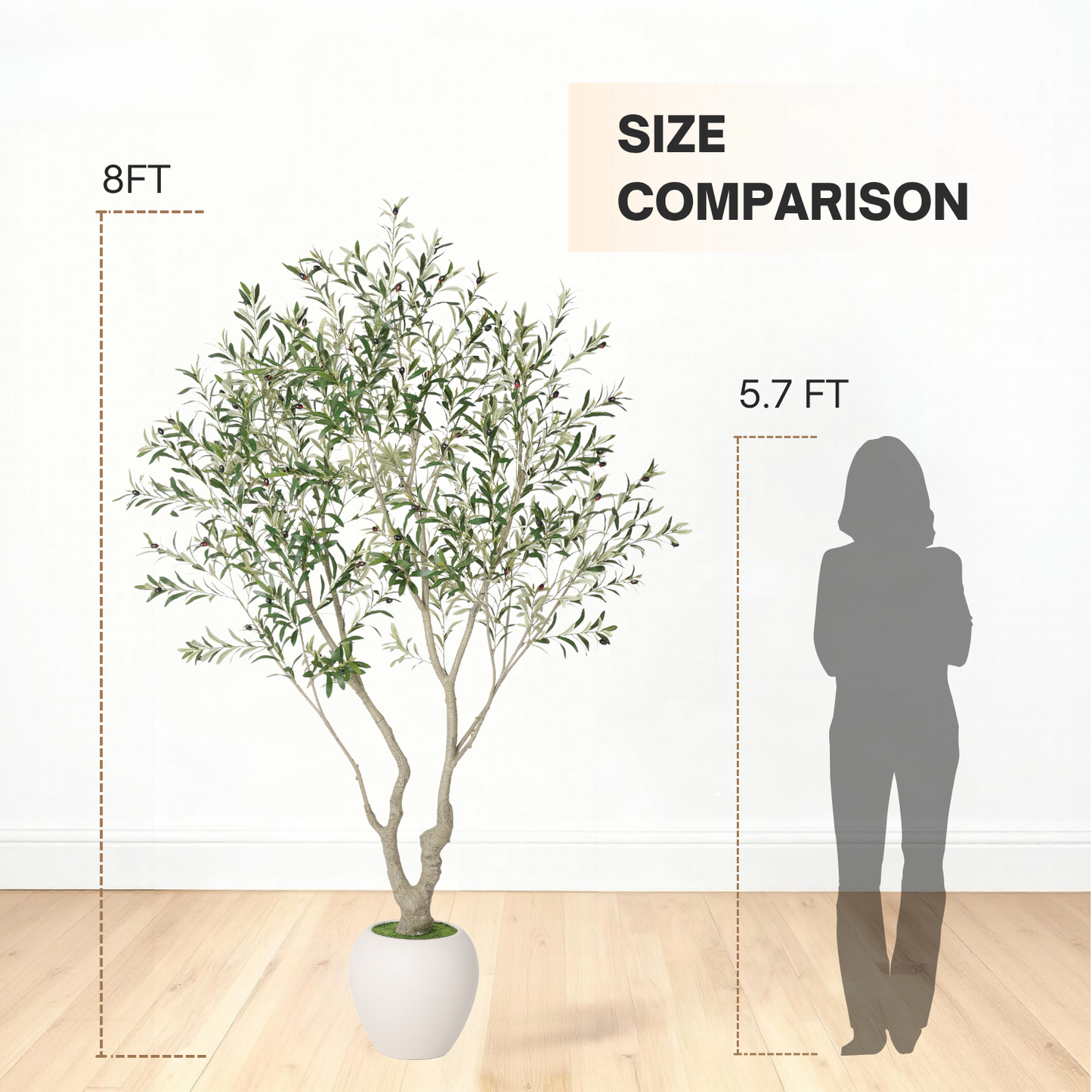 8FT Artificial Olive Tree With Decorative White Pot, Tall Indoor & Covered Outdoor Decorative Tree, 1pc/set image 7