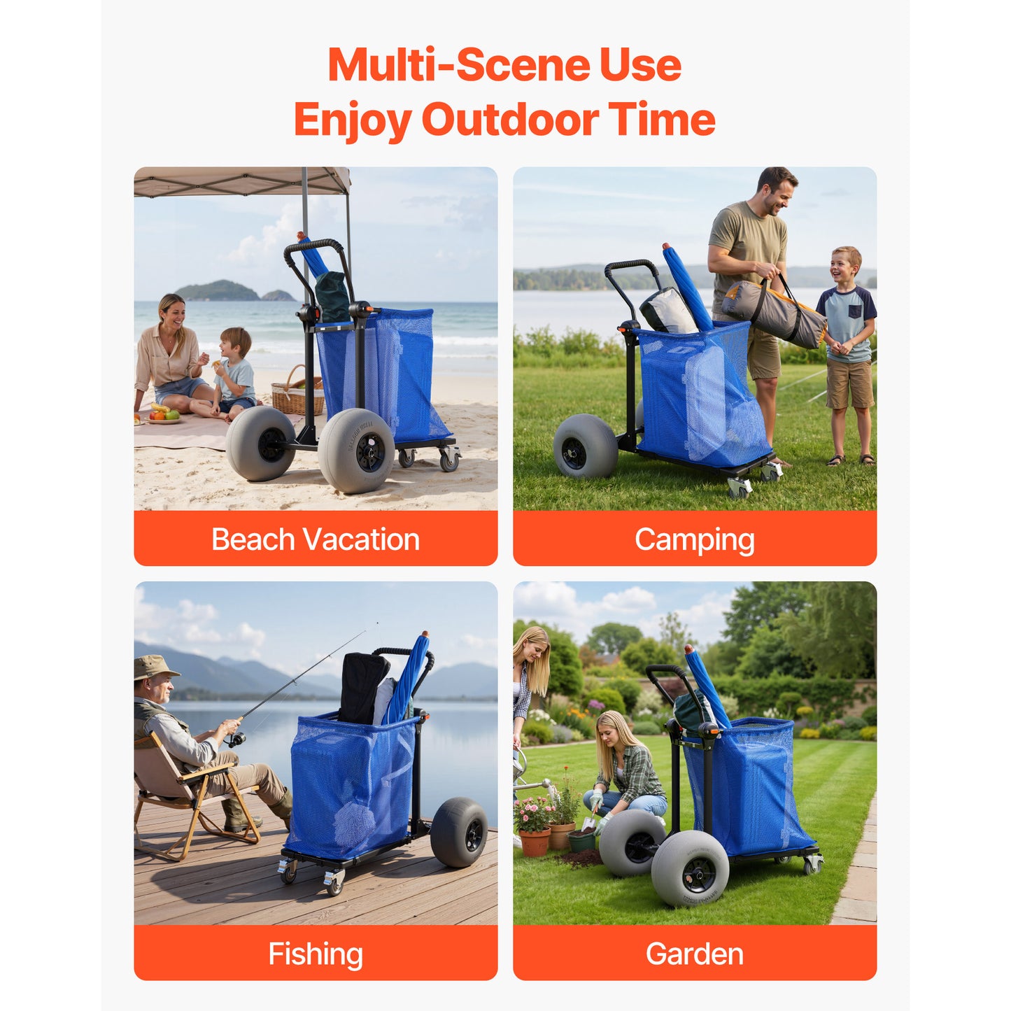 Beach Cart with Large Wheels for Sand, 165 lbs Load Capacity, Heavy Duty Folding Beach Wagon with 12" Balloon Wheels, Storage Bag, 180° Adjustable Handlebar, Dolly for Camping Fishing Garden image 2
