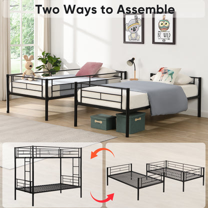 Twin Over Twin Metal Bunk Bed with trundle Black image 5