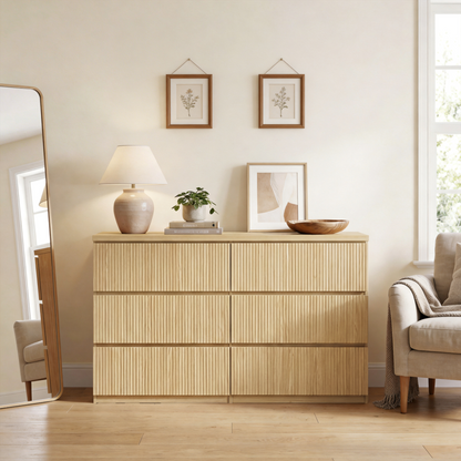 Modern Natural Wood 6 Drawer Dresser, Wave Panel Drawer Fronts, Storage Cabinet, Versatile Chest of Drawers for Bedroom, Living Room - Sleek & Spacious Home Storage Solution image 5