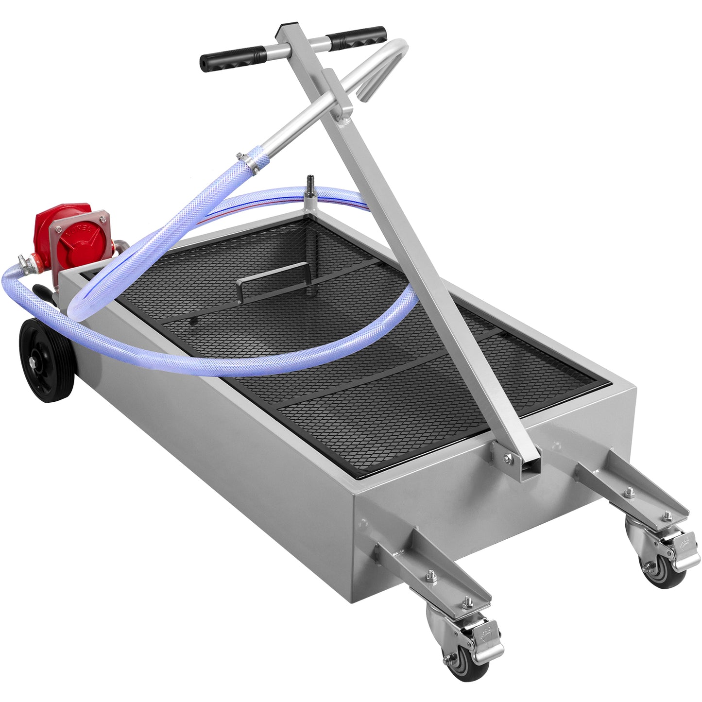 Oil Drain Pan 15 Gallon Oil Drain Tank, 57L Low Profile Oil Drain Pan, Large Capacity Oil Change Pan, Foldable Hand, with Pump, Hose, Swivel Casters Wheels for Car, SUV, Trucks Oil Draining image 12