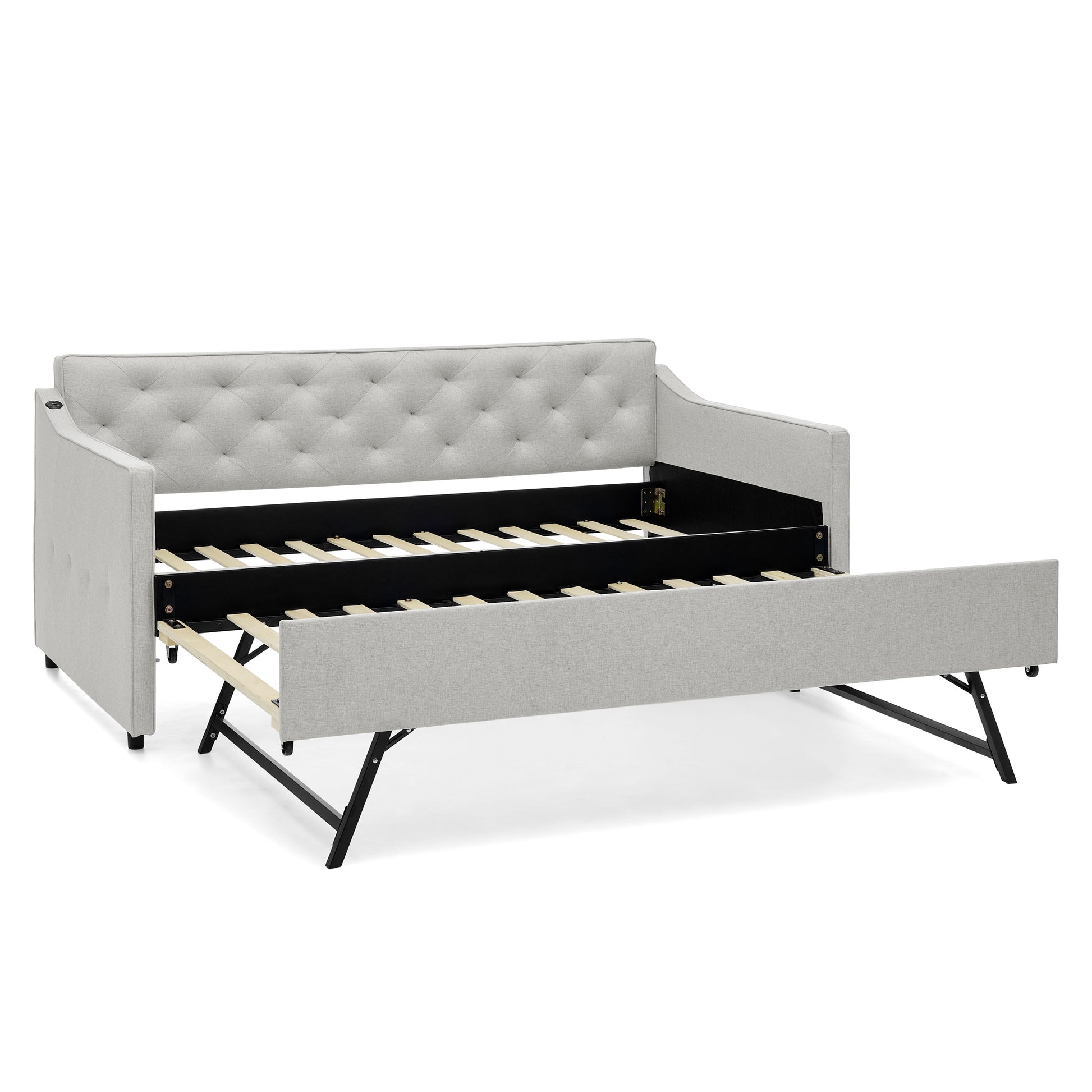 Twin Size Upholstery DayBed with Twin Size Pop-up Trundle and USB Charging Design image 11