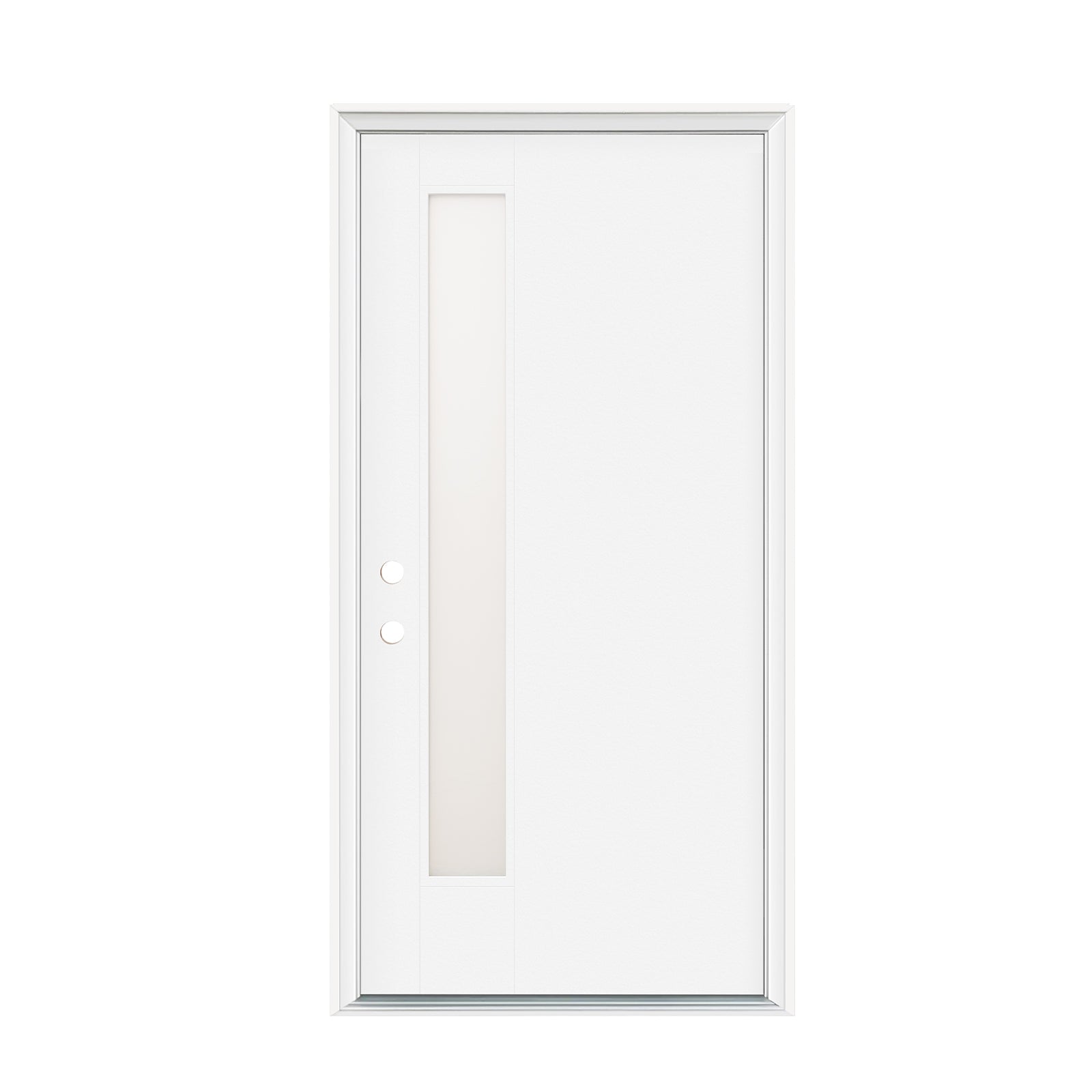 36"x80" Fiberglass Front Door with White 4-9/16" PVC Frame,Right-Hand Inswing Exterior Door with Brickmould,Contemporary minimalist smooth skin with frosted glass for Home Entrance,White image 3