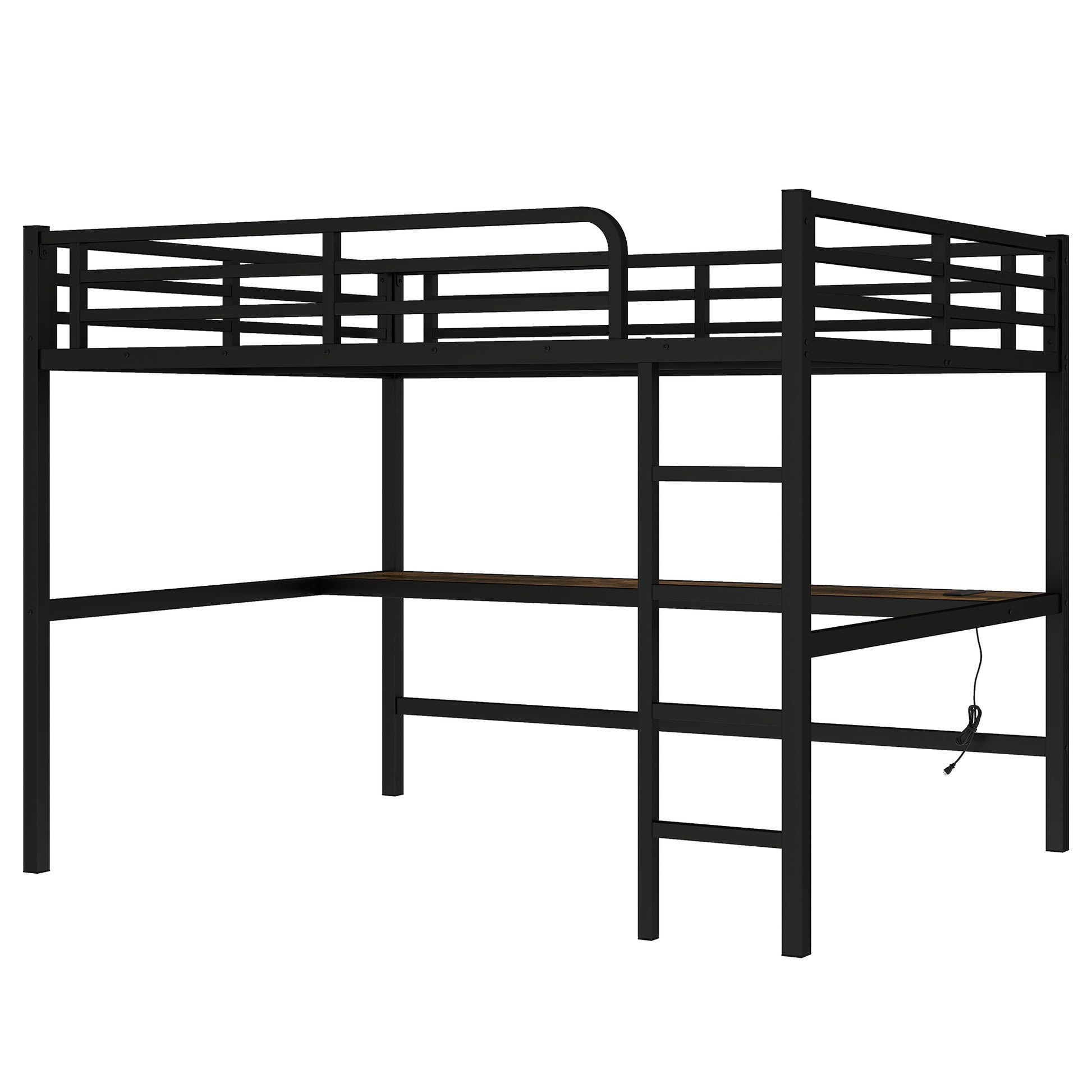Metal Queen Size Loft Bed with Power Outlet and LED Lighted, Space-Saving, Noise Reduced, Black image 9