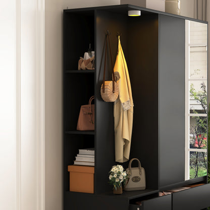 Wardrobe Closet 71.7" H, Bedroom Wooden Wardrobe with 2 Doors 6 Drawers, Modern Clothing Storage Cabinet Combination with Storage Shelves and Hanging Rail, Black image 6