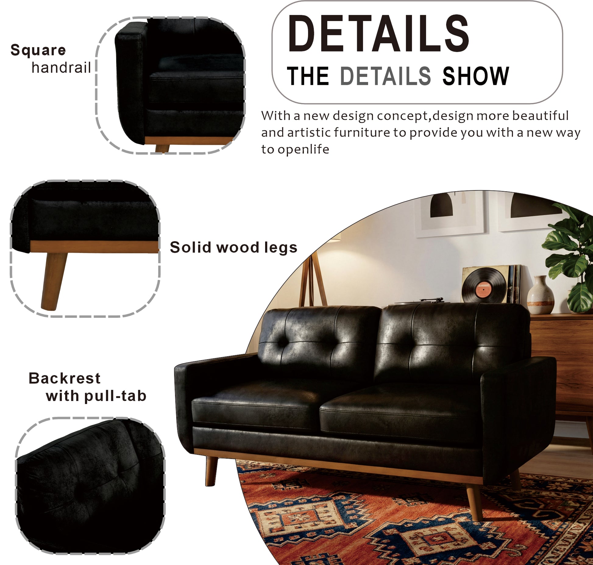 65-inch Modern Minimalist Two-Seater Sofa, featuring breathable Foil fabric and solid wood legs image 5