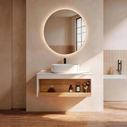 30" Floating Bathroom Vanity with Glossy White Round Vessel Sink, Wall-Mounted Vanity with Open Shelf Storage, White Finish with Durable Countertop, Space-Saving Modern Design (Ships in 2 Boxes) image 2
