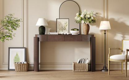 TREXM Entryway Table with Natural Wood Grain Finish, Console Table with Fluted Design, Oval Top and 2 Drawers for Entryway and Living Room (Espresso) image 6