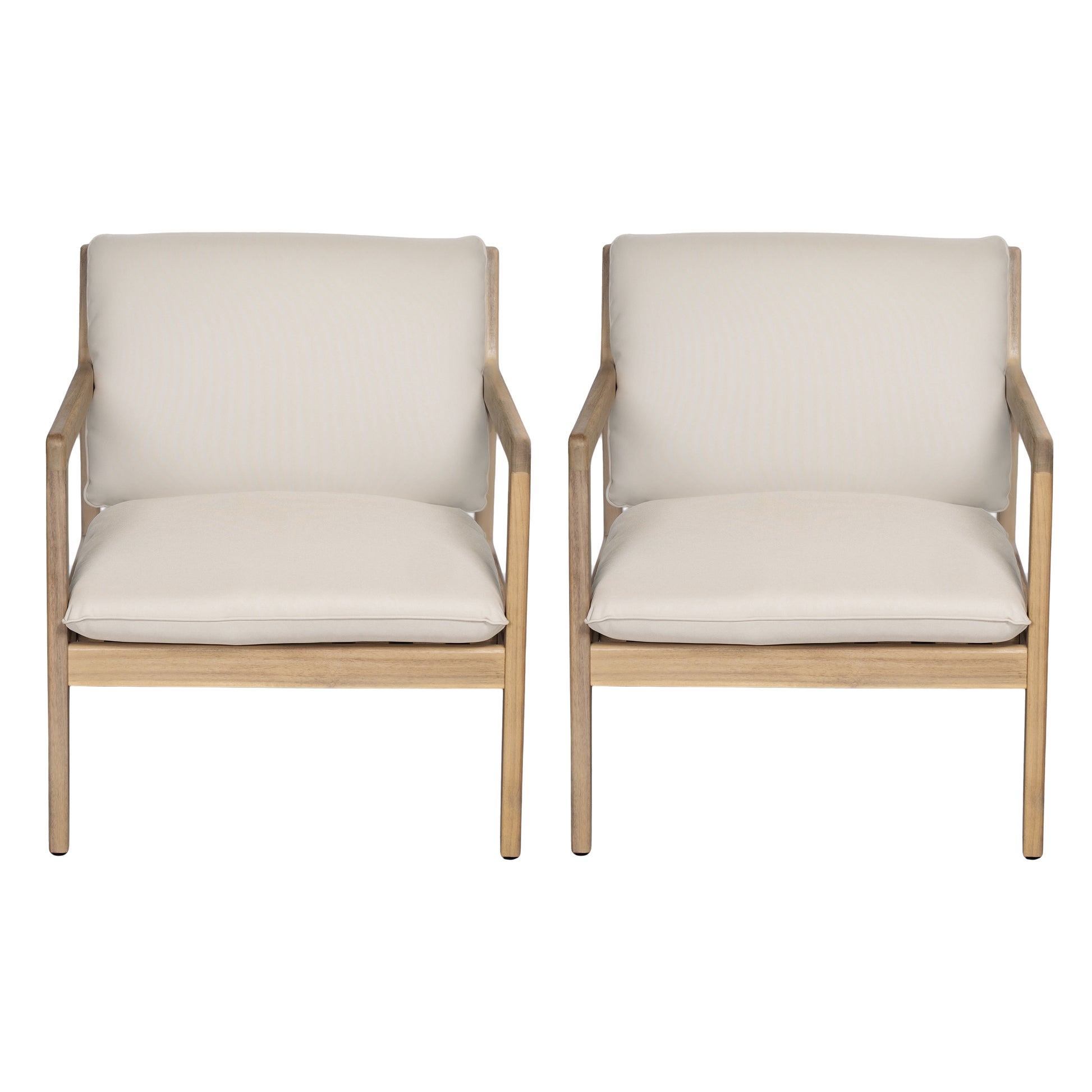 Outdoor Acacia Wood Armchair, Set of 2, Patio Club Chair with Cushions, Light Teak image 3