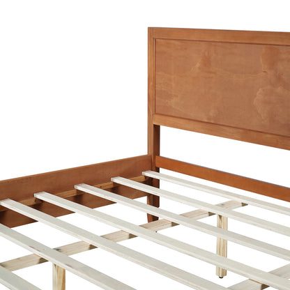 Queen Size Wood Platform Bed Frame with Classic Panel Headboard, Wooden Slats Support, No Box Spring Needed, Easy Assembly, Brown image 8