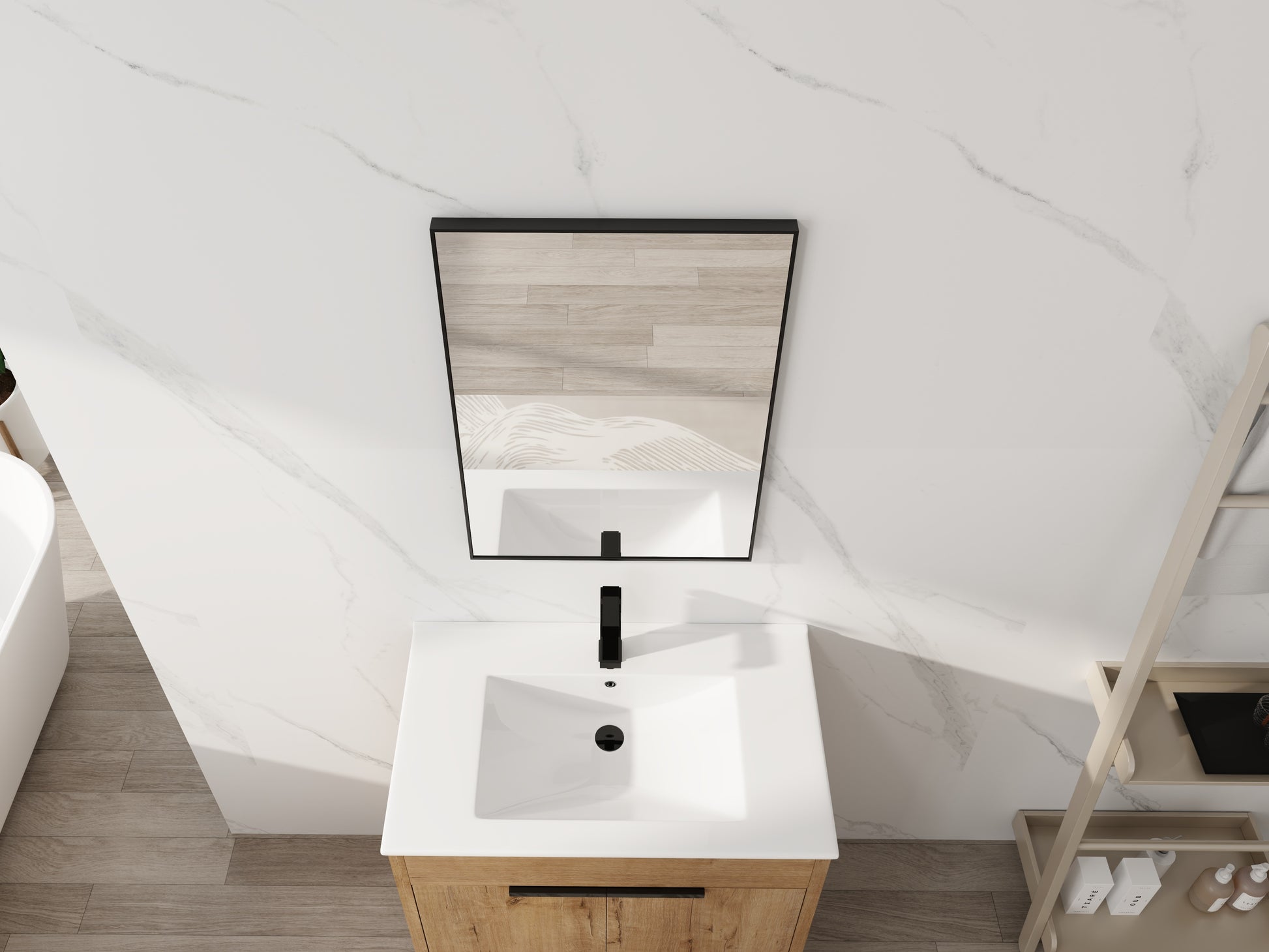 20'' Black Aluminum Frame Bathroom Mirror,Rectangular Wall Mounted Mirror image 5