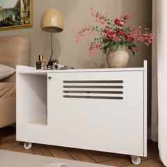 White Cat Litter Box Enclosure,Hidden Litter Box Furniture with top side fence,Wooden Pet House Side End Table, Storage Cabinet Bench for Living Room,,Bedroom, Fit Most of Litter Box