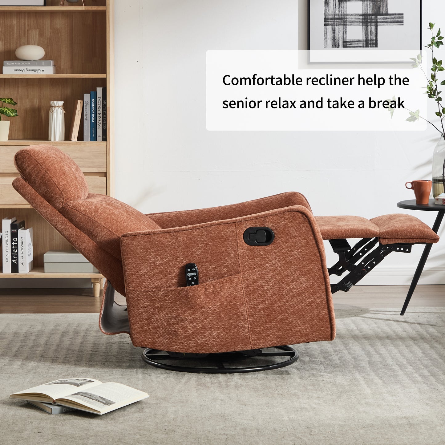 Orange Heat Massage Manual Recliner Chair with Rocker and Swivel in Fabric for Living Room image 11