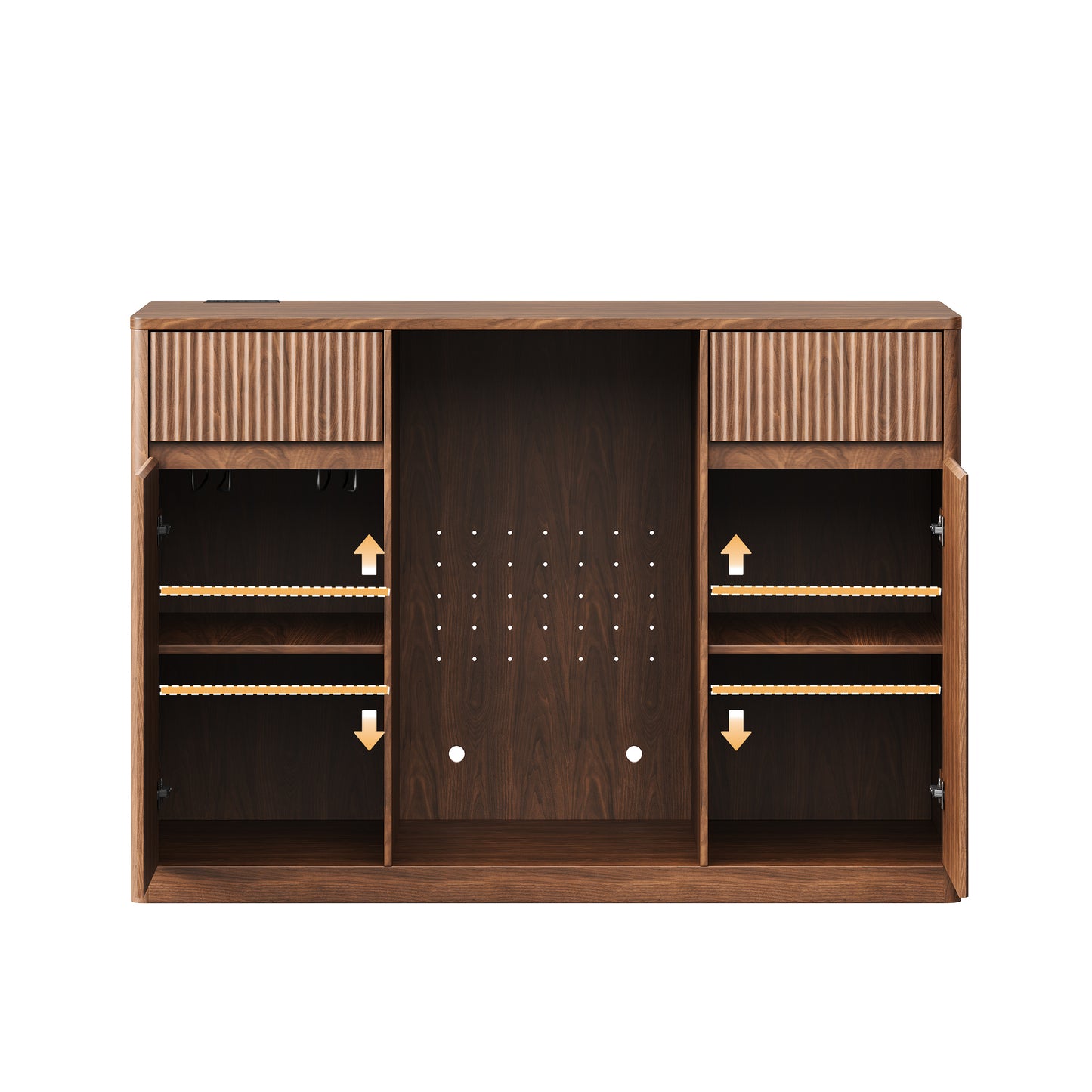 53.2"Fluted Buffet Wine Cabinet with Mini Fridge Nook(Fridge Not Included), Charging Station&Adjustable Shelves, Sideboard Storage Cabinet for Kitchen Living Room,Walnut image 12