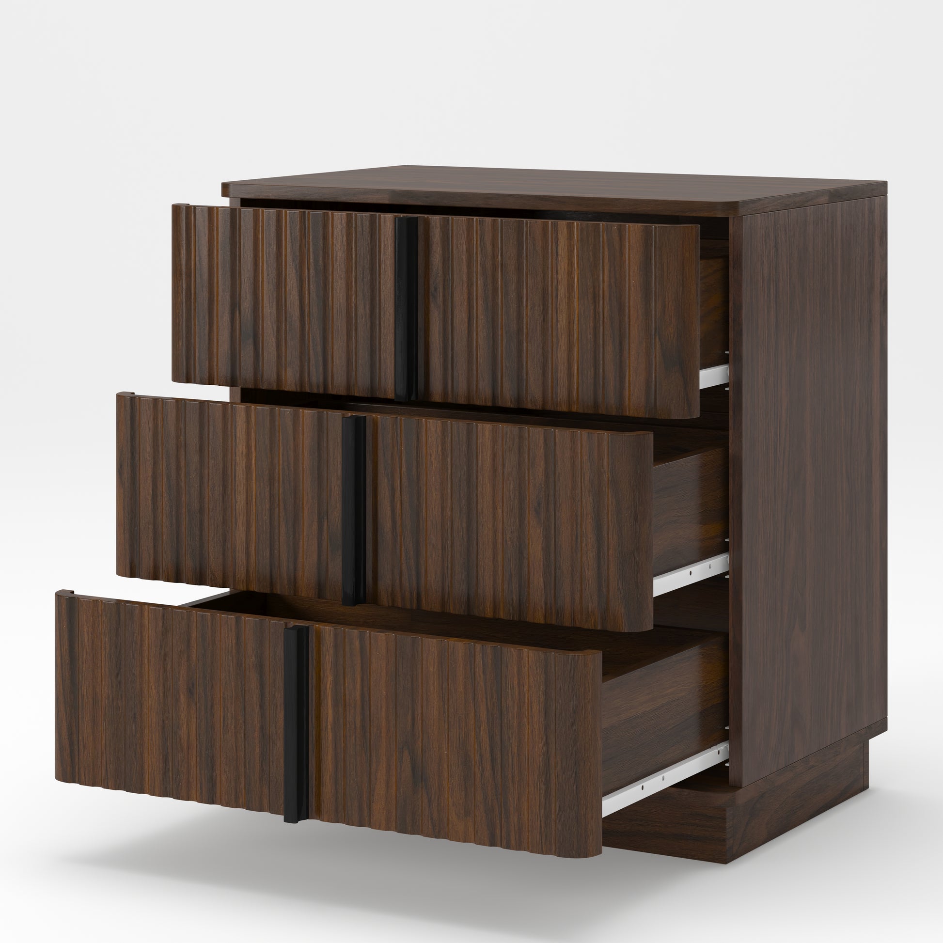 25.39"Vertical Stripe Vintage 3 Drawer Nightstand Cost-Effective Retro Cabinet Furniture Modern Coffee Table,Suitable for Bedroom,Living Room and Home Office,Walnut(Set of 2) image 5