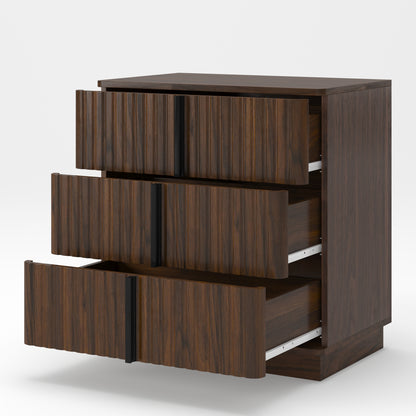 25.39"Vertical Stripe Vintage 3 Drawer Nightstand Cost-Effective Retro Cabinet Furniture Modern Coffee Table,Suitable for Bedroom,Living Room and Home Office,Walnut(Set of 2) image 5