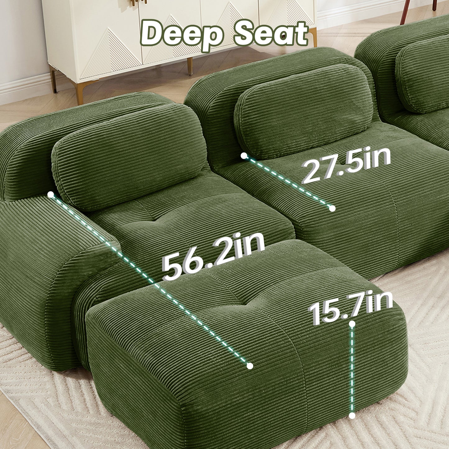 82'' L-shaped sofa in softCorduroy Fabric fabric modular design multiple combinations curved armrests assembly required high-resilience sponge suitable for living rooms rest areas bedroom,Olive green image 5