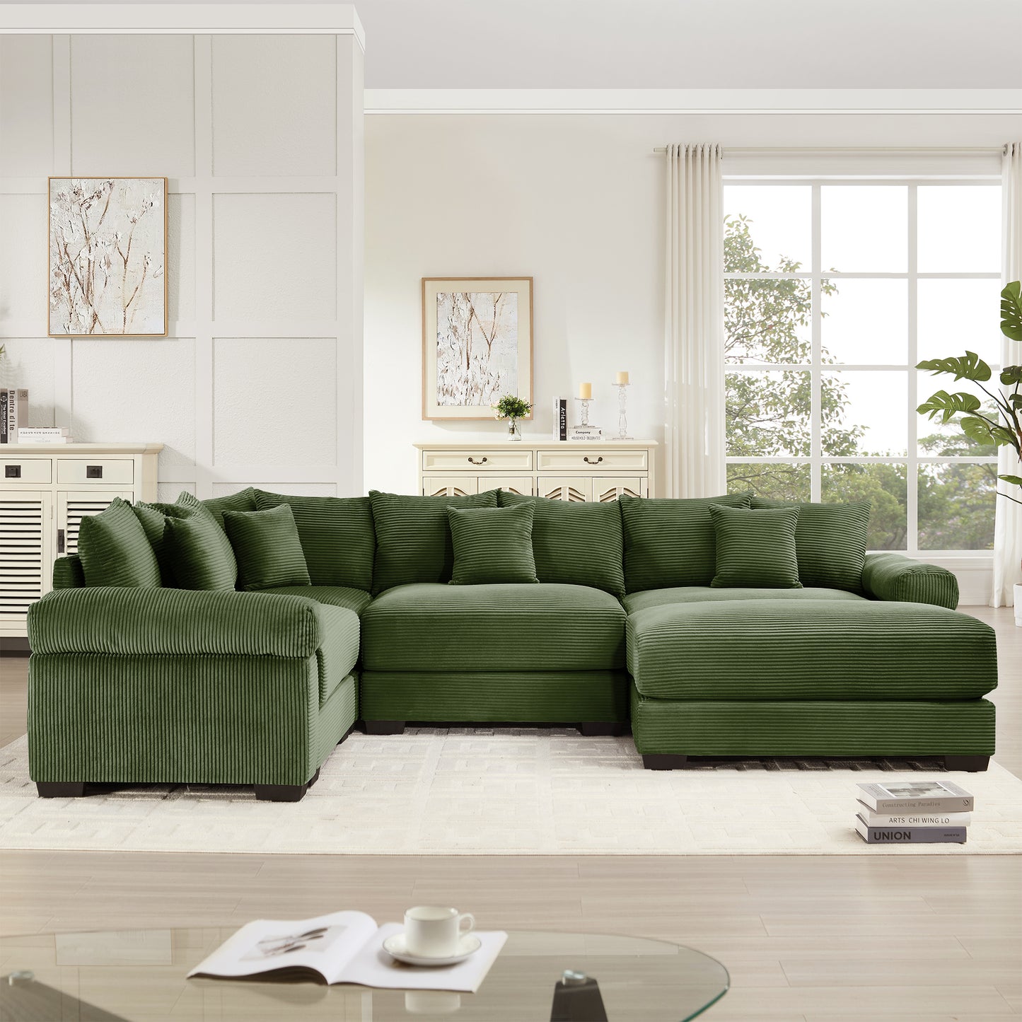 Oversized Cloud Modular Sectional Couch,Convertible Sectional Couches,Extra-Thick Armrests With An Ottoman,Premium Corduroy Fabric, Ergonomic Design, Easy Assembly, For Living Rooms bedroom,Green image 3