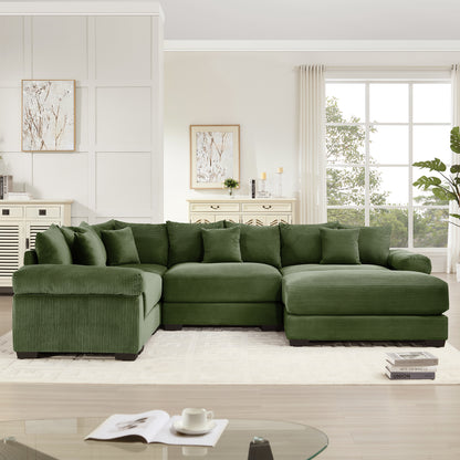 Oversized Cloud Modular Sectional Couch,Convertible Sectional Couches,Extra-Thick Armrests With An Ottoman,Premium Corduroy Fabric, Ergonomic Design, Easy Assembly, For Living Rooms bedroom,Green image 3
