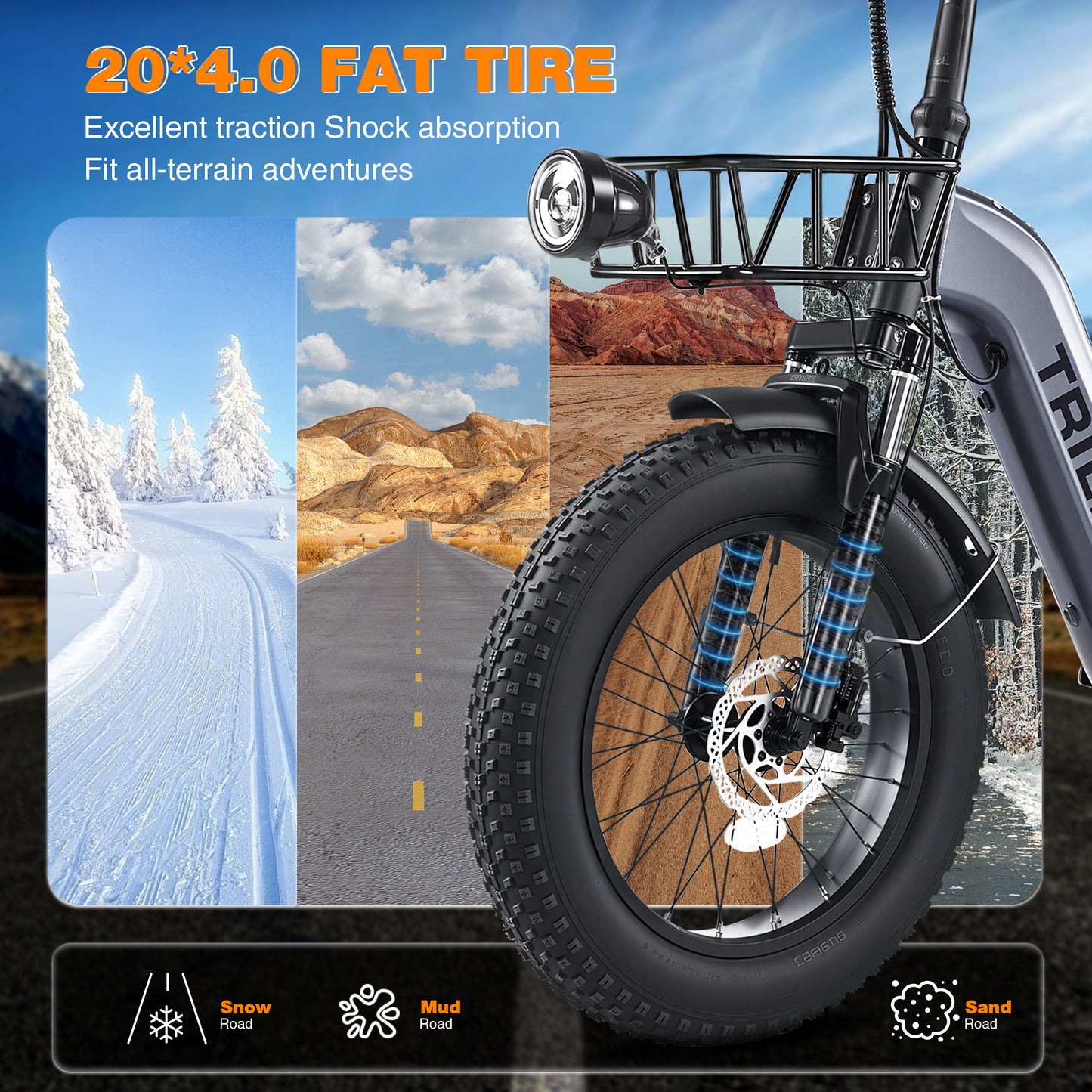Electric Tricycle for Adults, 500W48V Folding Electric Trike, 20"x4.0"Fat Tire 3 Wheel Ebike,Step-Thru Aluminum Frame with Push-Button Reverse, Large Basket for Women Men image 6
