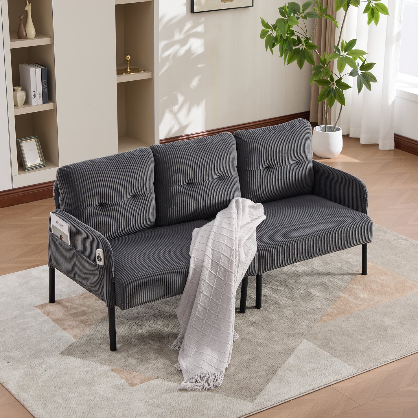 UNITED WE WIN Oversized Loveseat, Modern & Plush Double-seater Sofa, Corduroy Upholstered Couch, Cozy Bedroom Sofa with Metal Legs & Side Pockets, Ideal for Living Room, Bedroom, Dorm, Apartment image 1