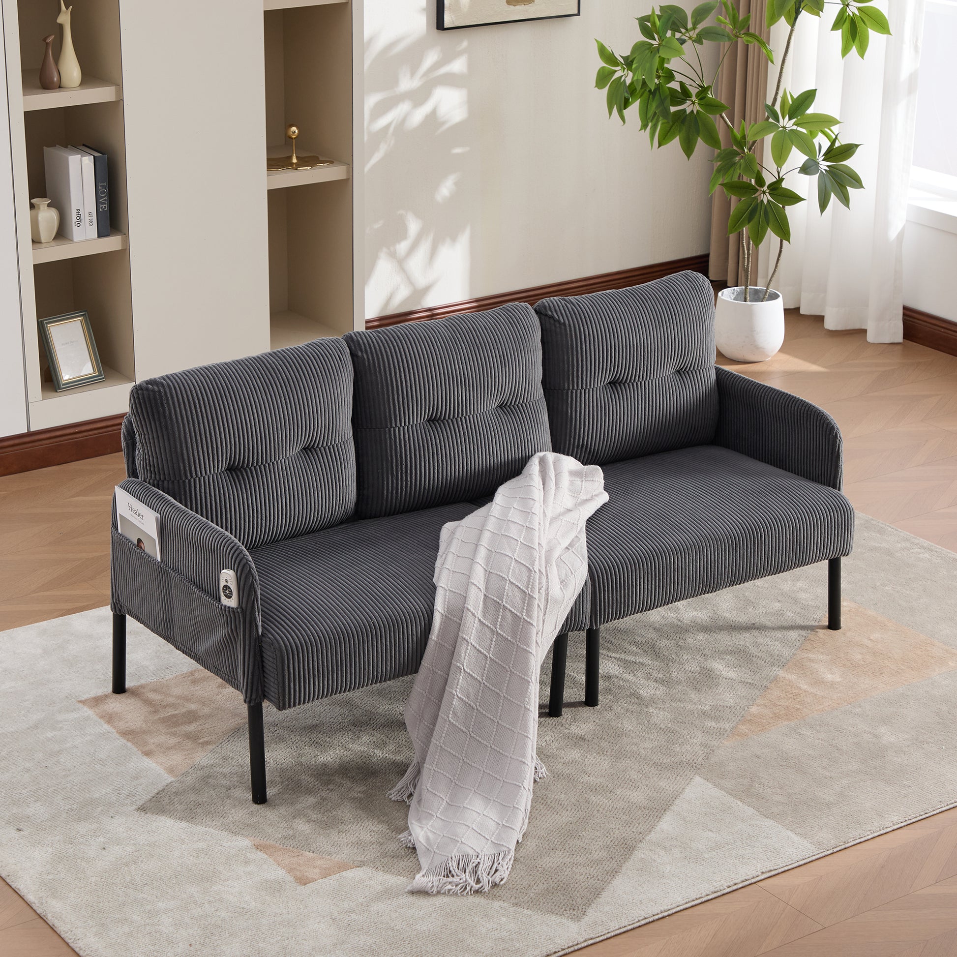 UNITED WE WIN Oversized Loveseat, Modern & Plush Double-seater Sofa, Corduroy Upholstered Couch, Cozy Bedroom Sofa with Metal Legs & Side Pockets, Ideal for Living Room, Bedroom, Dorm, Apartment image 1