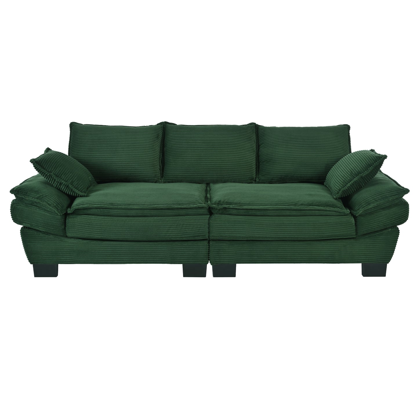 U-Style 85.4" Modern Curved Sofa, Back Upholstered Couch with 2 Decorative Throw Pillows, Corduroy Fabric Couch for Living Room, Bedroom, Apartment image 4