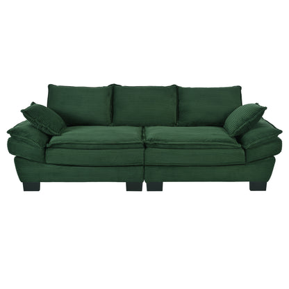 U-Style 85.4" Modern Curved Sofa, Back Upholstered Couch with 2 Decorative Throw Pillows, Corduroy Fabric Couch for Living Room, Bedroom, Apartment image 4