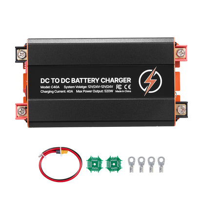 DC to DC Battery Charger, 520W, 40A Alternator Charger, Fast DC-DC Charging for Portable Power Stations, Compatible with LiFePO4 Lead-Acid AGM GEL Batteries, 12V/24V-12V/24V, for RV Home Backup image 1