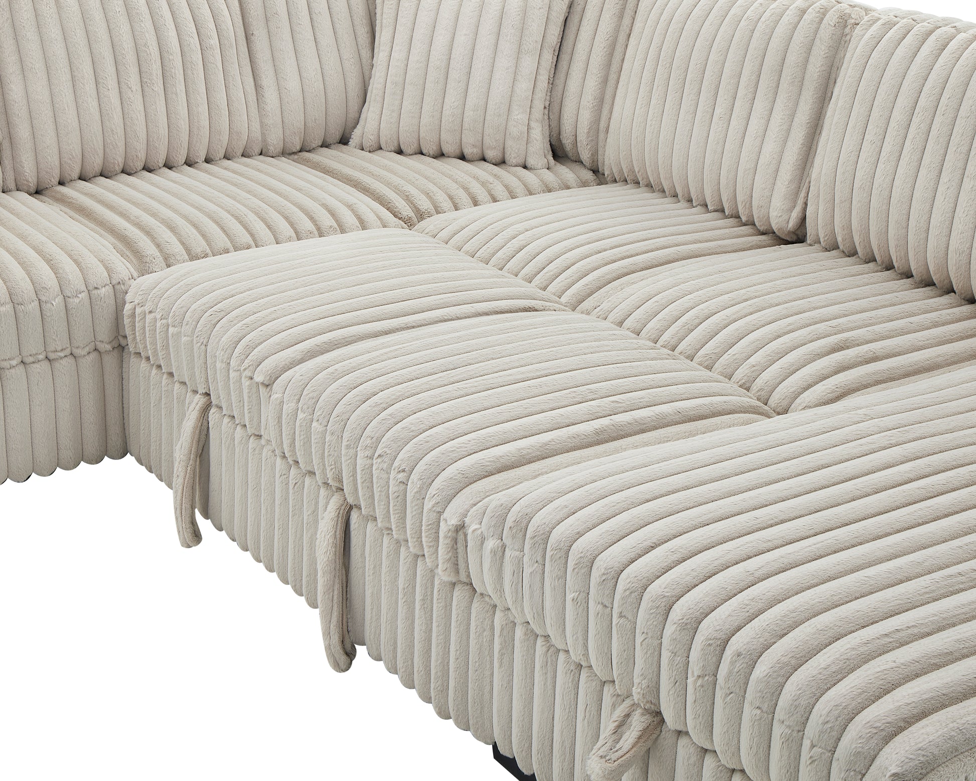 122 Inch Pull Out Couch, Rabbit plush Fabric Sofa Bed with USB Ports & Comfy Upholstered, Oversized U Shape Sectional Sleeper Sofa Bed with Storage Chaise, Khaki image 3