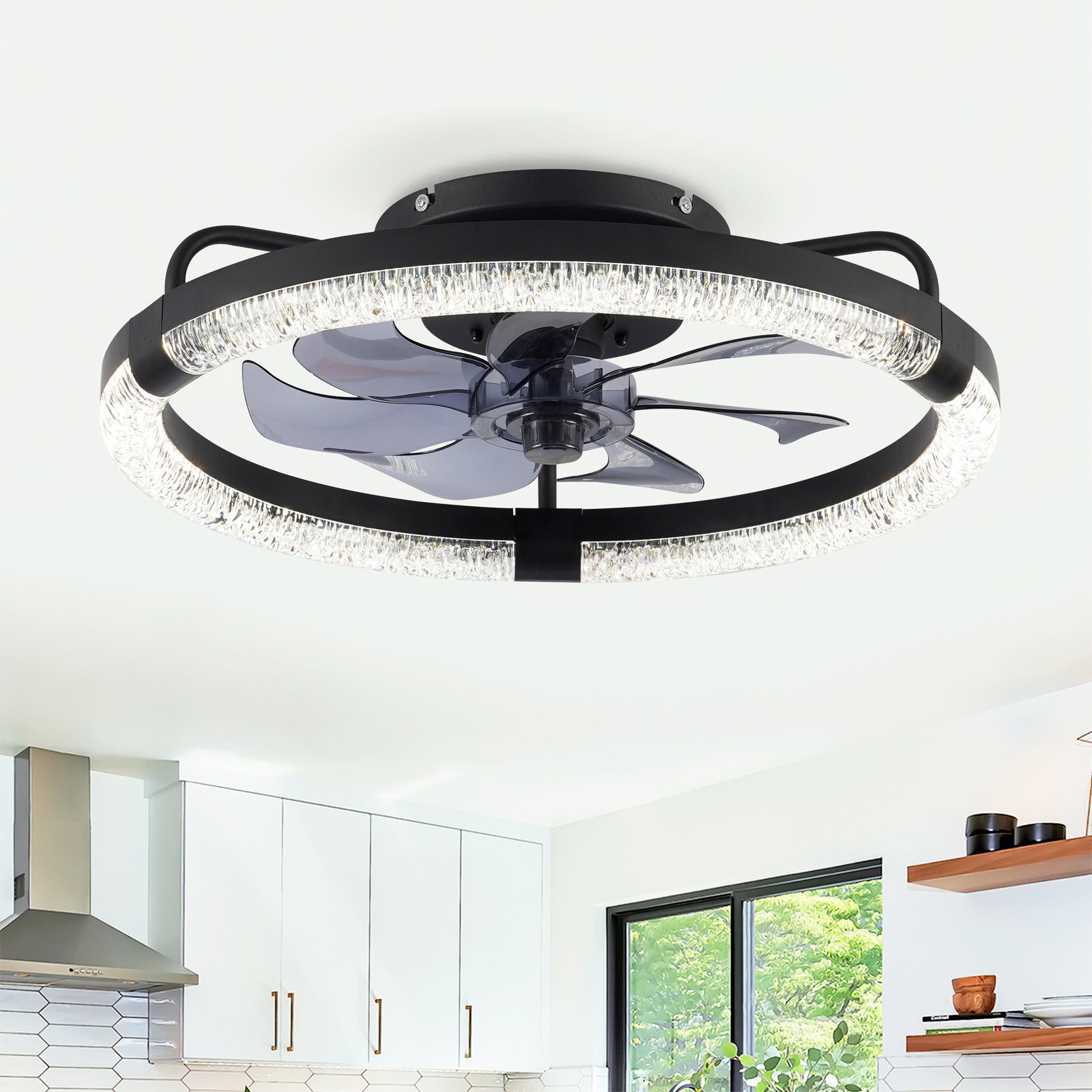20" Ceiling Fans with Kit,LED Light Source and Remote Control, 3000-6500K Dimmable Modern Flush Mount LED Fan Light, 6 Speeds, Quiet DC Motor For Living room, Bedroom,Kitchen----Matte Black image 2