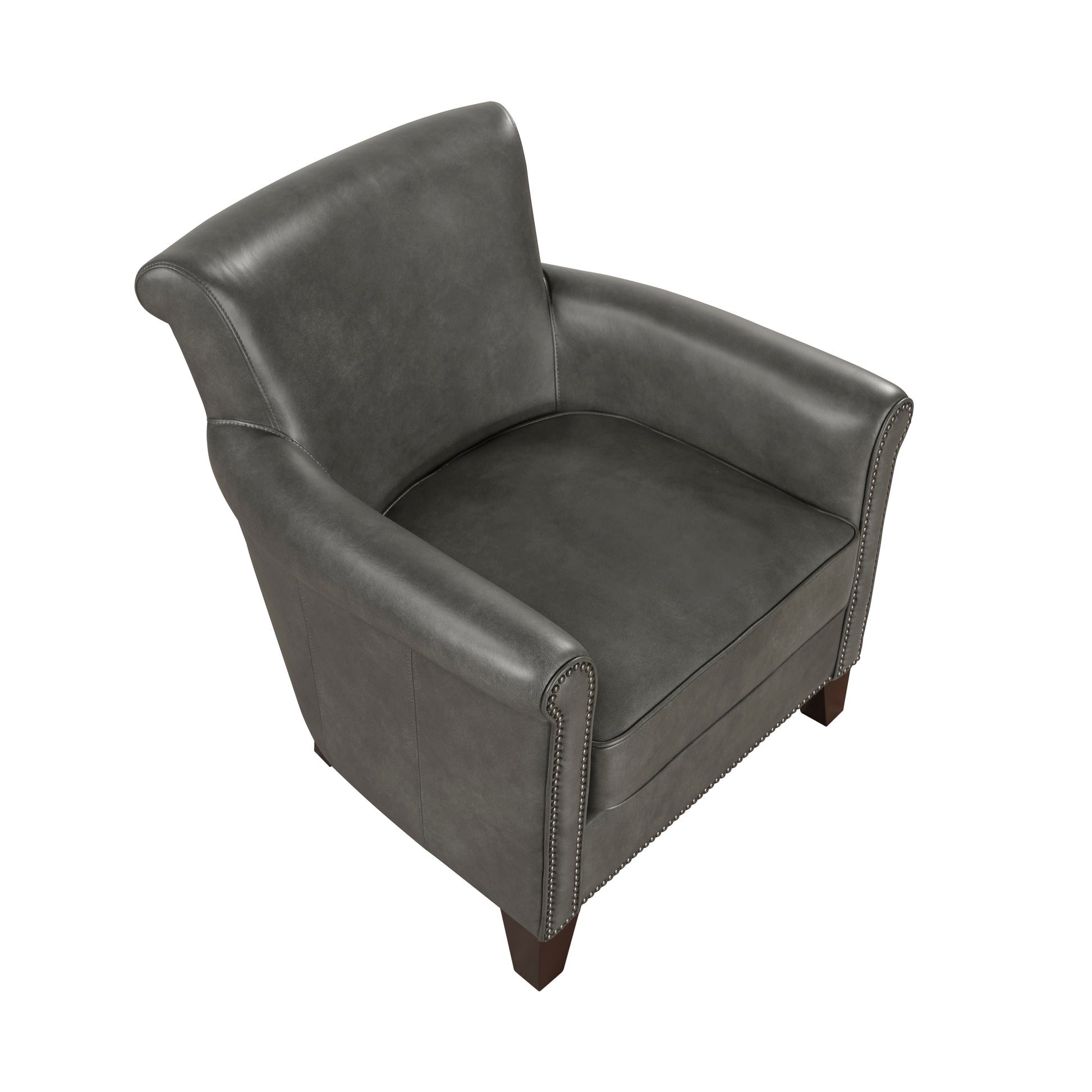 Traditional Accent Chair Gray Leather Upholstery Nailhead Trim Solid Wood Luxury Home Office Furniture 1pc image 3