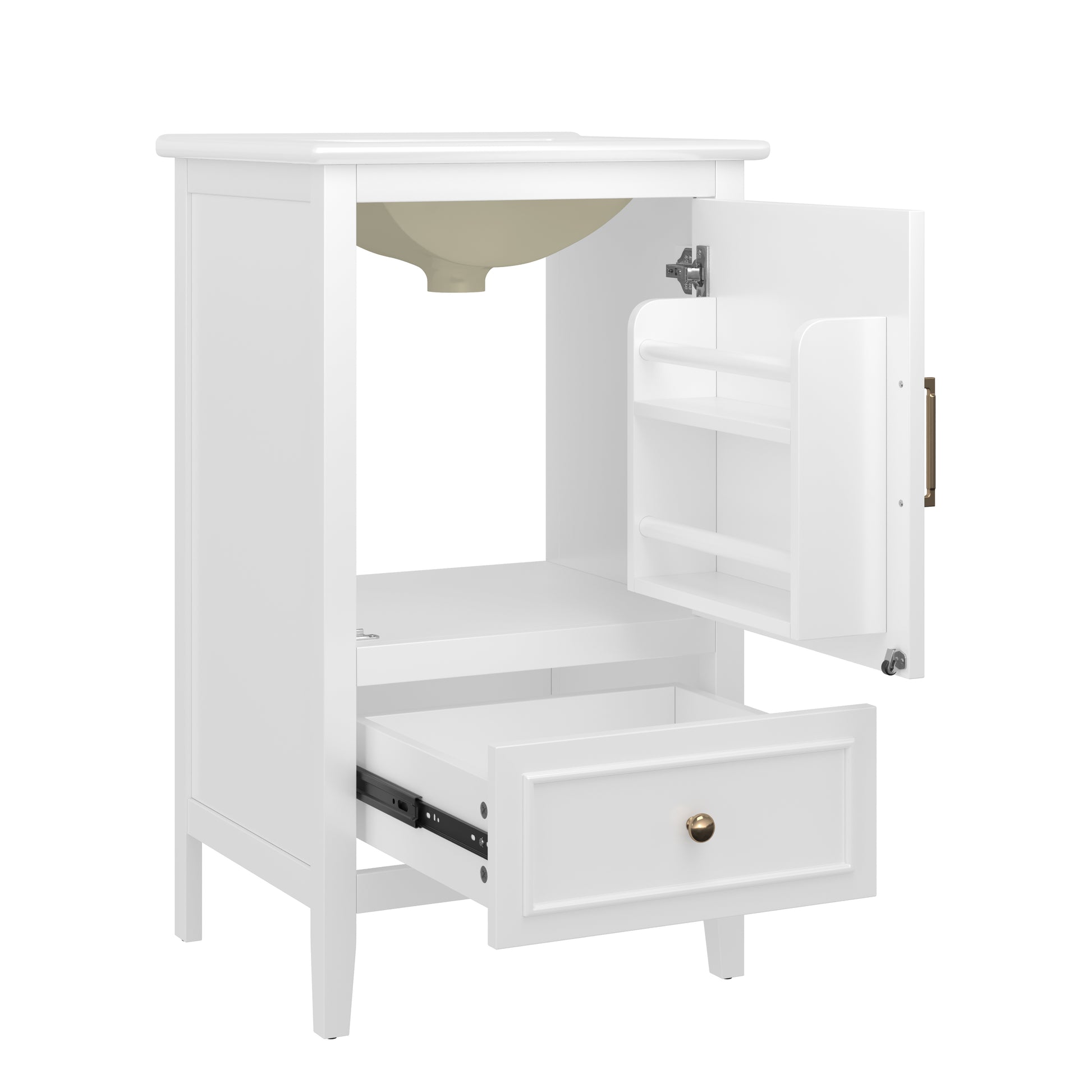 20" Bathroom Vanity with Sink, Bathroom Cabinet with A Door, Door Shelf Storage and Adiustable Foot Pads, A Drawer, White(Old SKU:N725P192821K) image 12