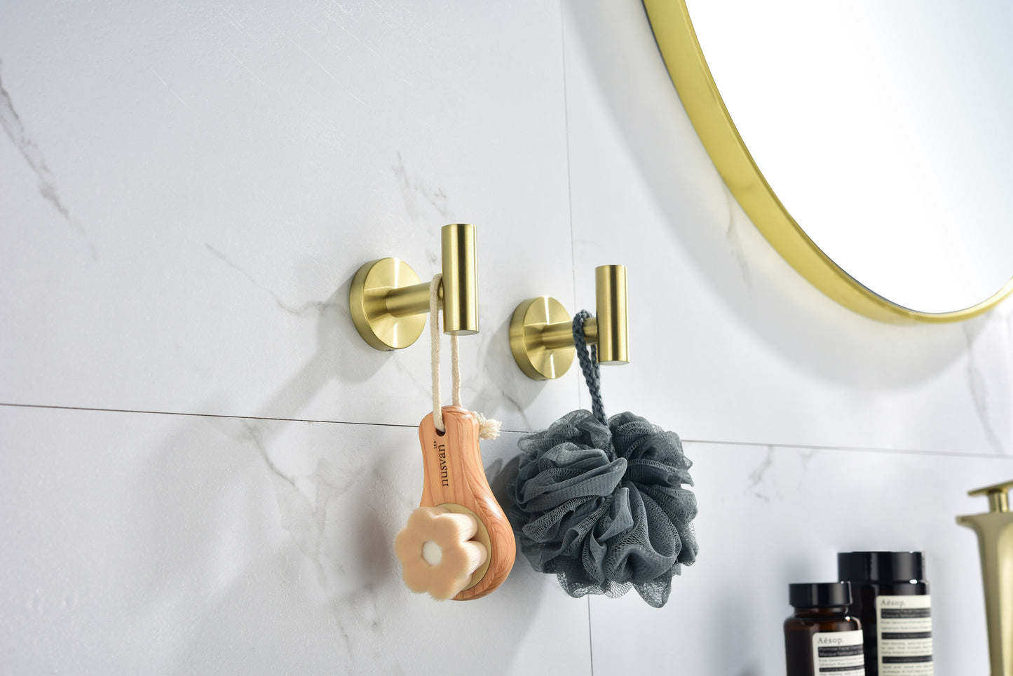 2 Pack Bathroom Towel Hooks Coat Hooks Shower Kitchen Wall Hooks, Brushed Gold image 9
