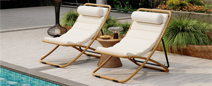 TREXM 2-Pieces Outdoor Folding Chair, Rattan-Wrapped Patio Chair with Adjustable Backrest, Thick Cushion, and Detachable Headrest,for the Poolside, Beach, Backyard, Decck, and Camping (Yellow) image 5