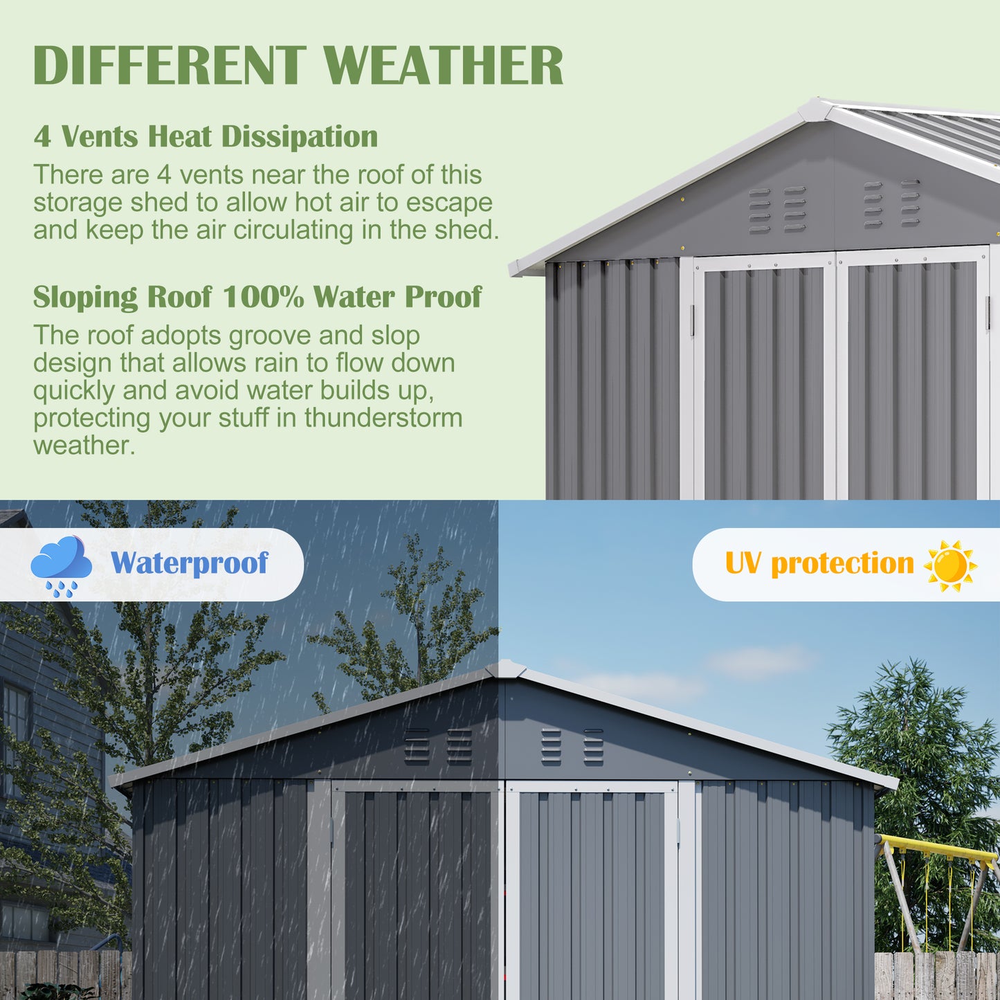 8 x 12 FT Outdoor Storage Shed, Large Metal Tool Storage with Aluminium Frame and Lockable Doors, Storage for Backyard Garden Patio Lawn, Grey image 6