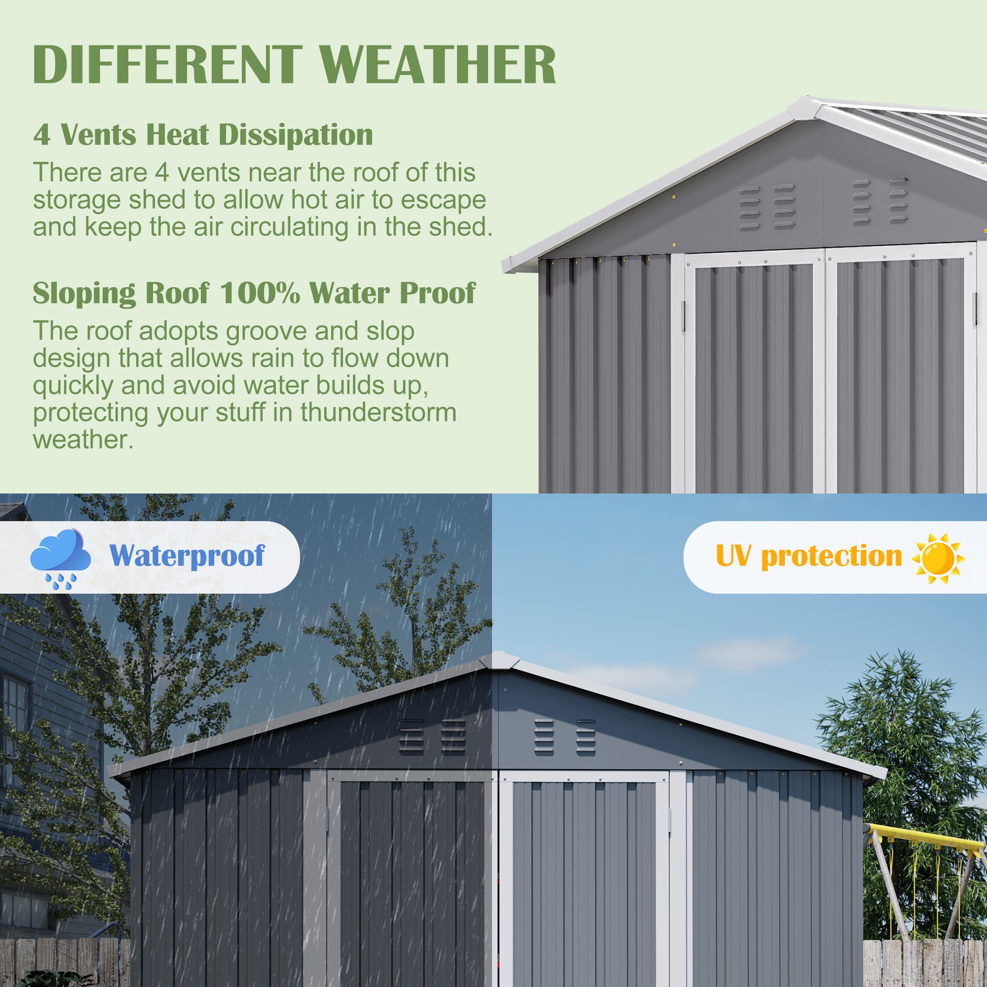 8 x 12 FT Outdoor Storage Shed, Large Metal Tool Storage with Aluminium Frame and Lockable Doors, Storage for Backyard Garden Patio Lawn, Grey image 6