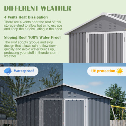 8 x 12 FT Outdoor Storage Shed, Large Metal Tool Storage with Aluminium Frame and Lockable Doors, Storage for Backyard Garden Patio Lawn, Grey image 6