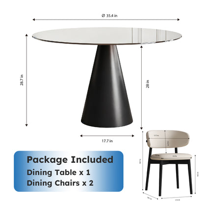 35-inch round glass dining table, with tempered glass tabletop and carbon steel legs. Suitable for 2-4 people. Dark brown small round dining table, suitable for restaurants and apartments. (2 chair) image 7