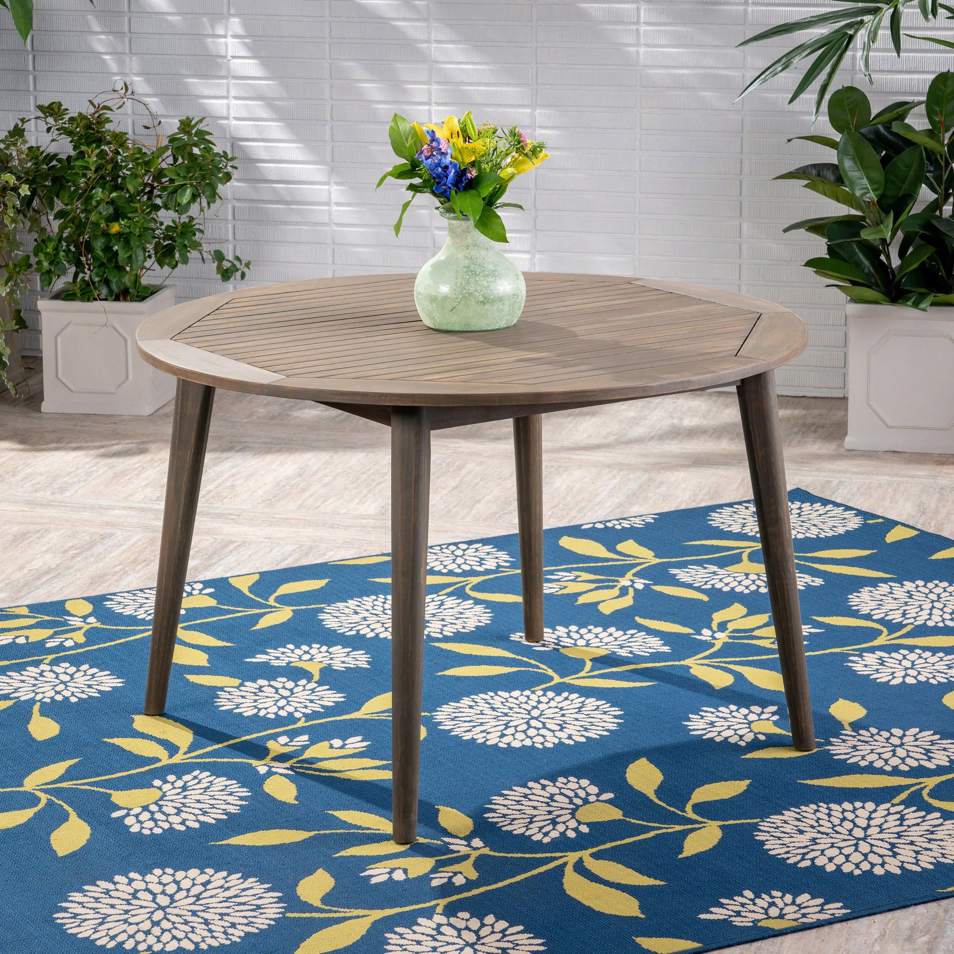 Round Acacia Wood Dining Table, Grey Finish, 47.25" Outdoor Patio Table with Slatted Top, Weather Resistant, 30" Height, for Backyard Garden(Original SKU:63119.00GRY) image 1